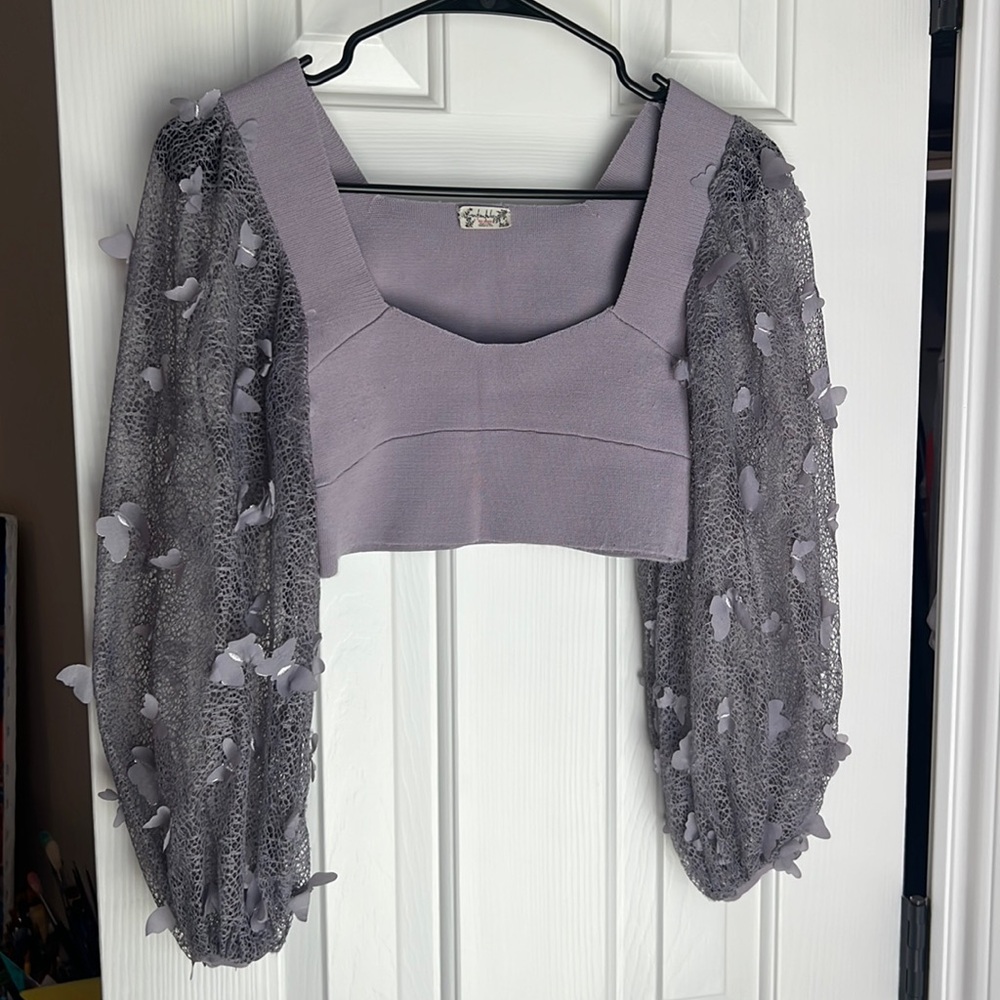 Free People Purple Lilac intimately Butterfly Top by Crop - Picture 7 of 12